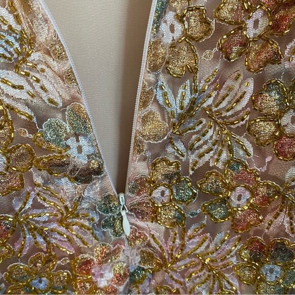 Rina Di Montella Floral Spring Shimmer Beaded Shift Dress Size 16 - Picture 11 of 14